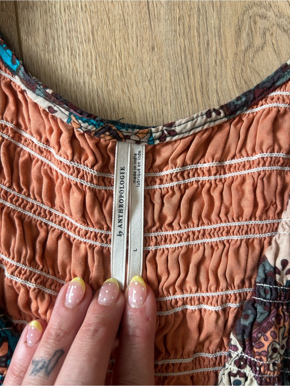 Anthropologie Patchwork Maxi Dress in Teal, Brown, Cream - Picture 3 of 6